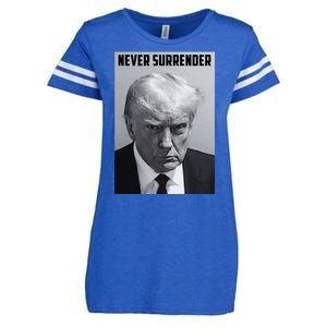 Never Surrender Donald Trump Mugshot Enza Ladies Jersey Football T-Shirt