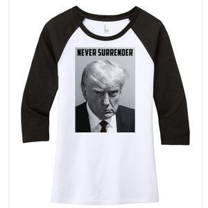 Never Surrender Donald Trump Mugshot Women's Tri-Blend 3/4-Sleeve Raglan Shirt