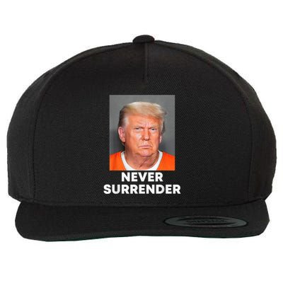 Never Surrender Donald Trump Mug Shot Wool Snapback Cap
