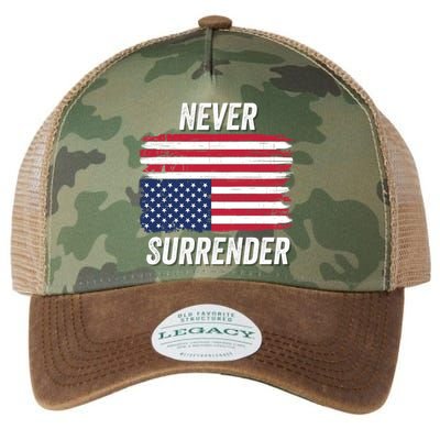 Never Surrender Distressed Usa Flag Save Our Republic Usa Under Distress Legacy Tie Dye Trucker Hat