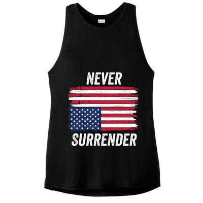 Never Surrender Distressed Usa Flag Save Our Republic Usa Under Distress Ladies PosiCharge Tri-Blend Wicking Tank