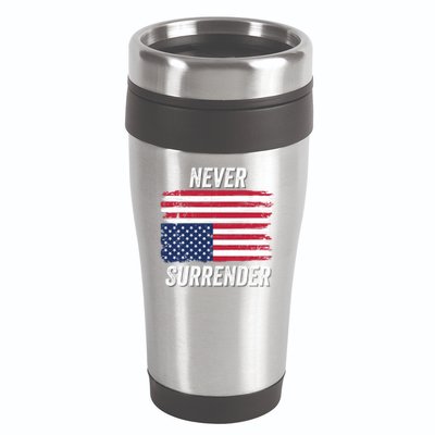 Never Surrender Distressed Usa Flag Save Our Republic Usa Under Distress 16oz Travel Tumbler