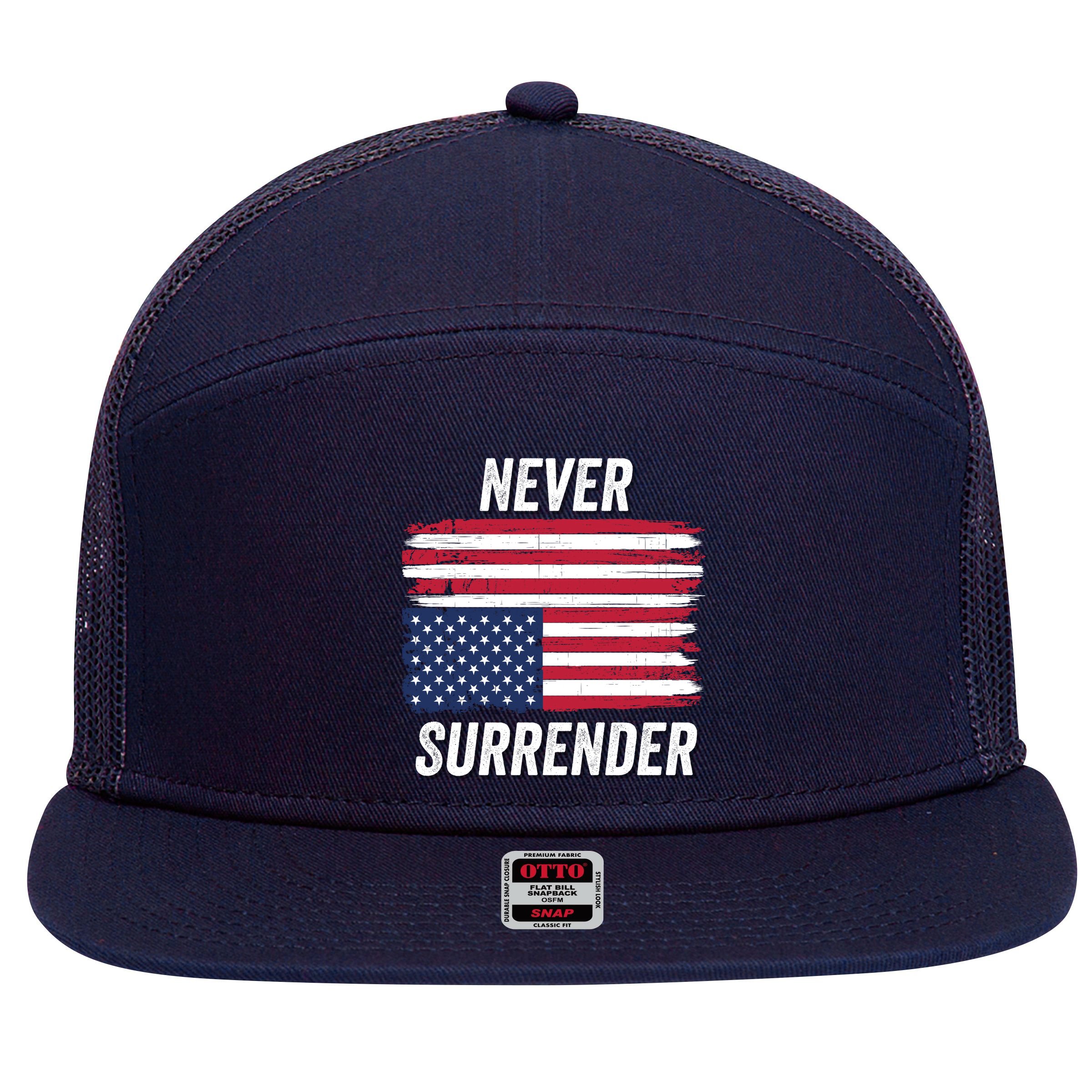 Never Surrender Distressed Usa Flag Save Our Republic Usa Under Distress 7 Panel Mesh Trucker Snapback Hat