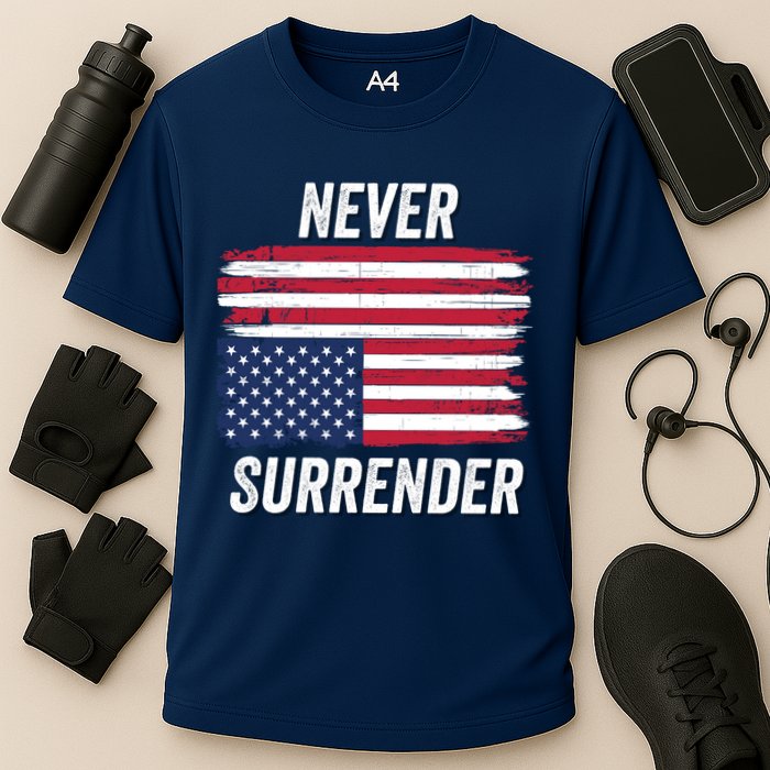 Never Surrender Distressed Usa Flag Save Our Republic Usa Under Distress Cooling Performance Crew T-Shirt