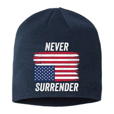Never Surrender Distressed Usa Flag Save Our Republic Usa Under Distress Sustainable Beanie
