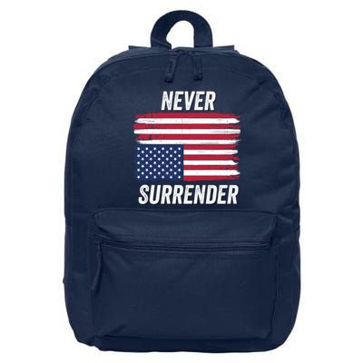 Never Surrender Distressed Usa Flag Save Our Republic Usa Under Distress 16 in Basic Backpack