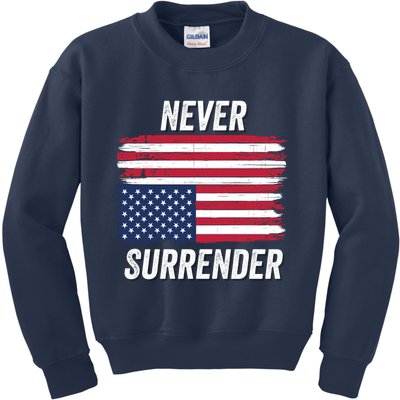 Never Surrender Distressed Usa Flag Save Our Republic Usa Under Distress Kids Sweatshirt