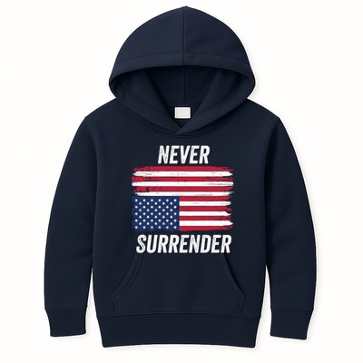Never Surrender Distressed Usa Flag Save Our Republic Usa Under Distress Kids Hoodie