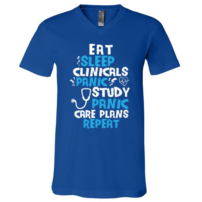 Nursing School: Eat Sleep Clinicals Panic Study Nurse Meaningful Gift V-Neck T-Shirt