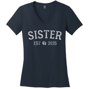 New Sister Est 2025 New Mom 2025 Promoted To Big Sister 2025 Women's V-Neck T-Shirt