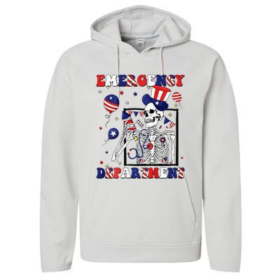 Nurse Skeleton Emergency Department 4th Of July Performance Fleece Hoodie