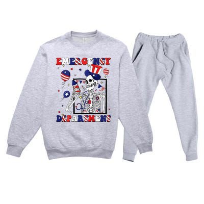 Nurse Skeleton Emergency Department 4th Of July Premium Crewneck Sweatsuit Set