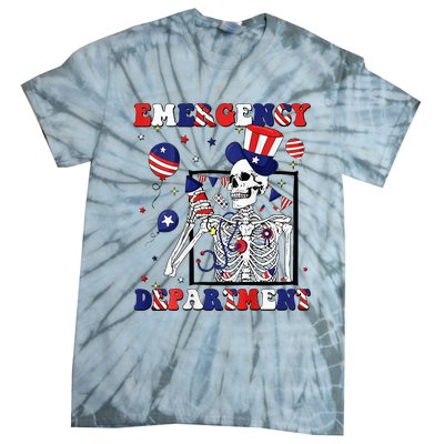 Nurse Skeleton Emergency Department 4th Of July Tie-Dye T-Shirt