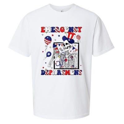 Nurse Skeleton Emergency Department 4th Of July Sueded Cloud Jersey T-Shirt