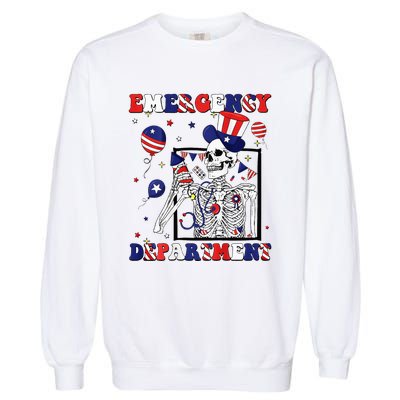 Nurse Skeleton Emergency Department 4th Of July Garment-Dyed Sweatshirt