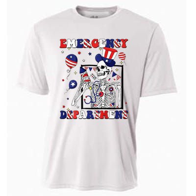 Nurse Skeleton Emergency Department 4th Of July Cooling Performance Crew T-Shirt