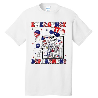 Nurse Skeleton Emergency Department 4th Of July Tall T-Shirt