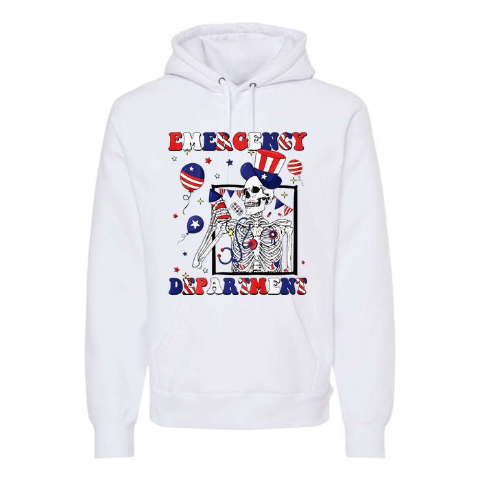 Nurse Skeleton Emergency Department 4th Of July Premium Hoodie