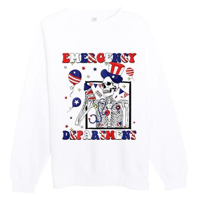 Nurse Skeleton Emergency Department 4th Of July Premium Crewneck Sweatshirt