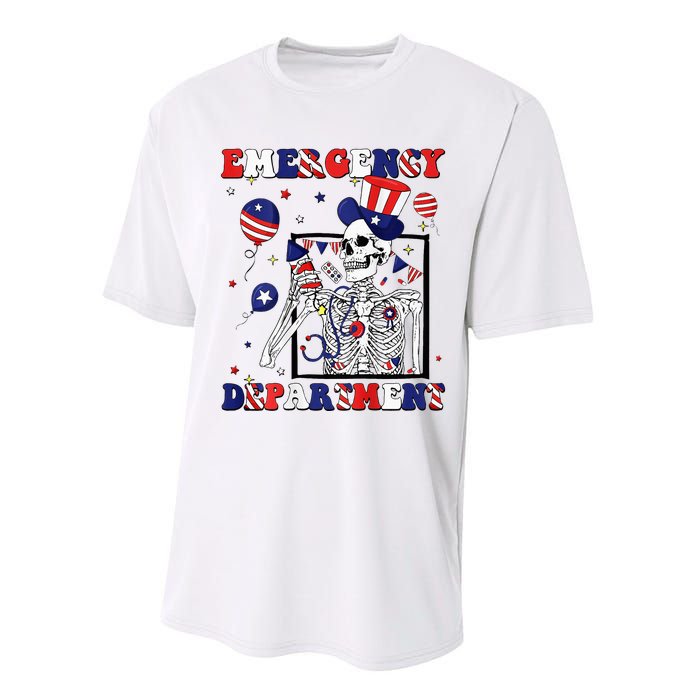 Nurse Skeleton Emergency Department 4th Of July Performance Sprint T-Shirt