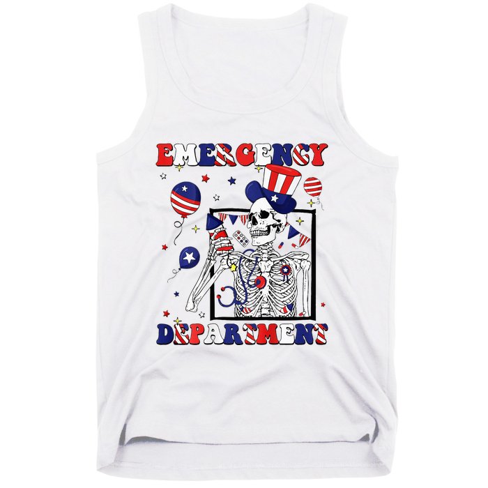 Nurse Skeleton Emergency Department 4th Of July Tank Top