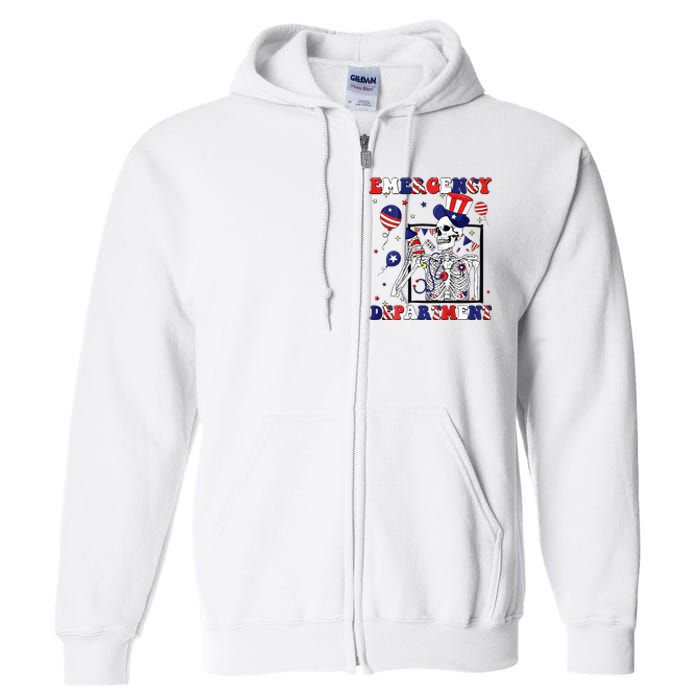 Nurse Skeleton Emergency Department 4th Of July Full Zip Hoodie