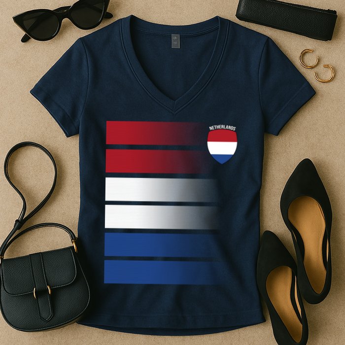 Netherlands Soccer Fan Team Jersey Women's V-Neck T-Shirt