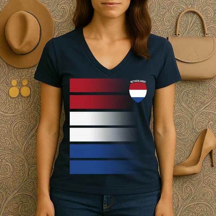 Netherlands Soccer Fan Team Jersey Women's V-Neck T-Shirt