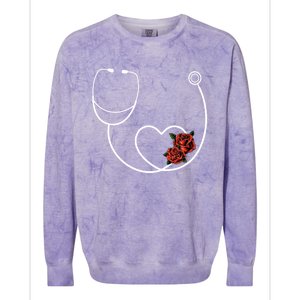 Nurse Stethoscope Flower Heart Nursing Gift Colorblast Crewneck Sweatshirt