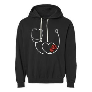 Nurse Stethoscope Flower Heart Nursing Gift Garment-Dyed Fleece Hoodie