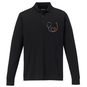 Nurse Stethoscope Flower Heart Nursing Gift Performance Long Sleeve Polo