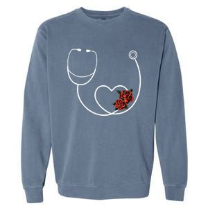 Nurse Stethoscope Flower Heart Nursing Gift Garment-Dyed Sweatshirt