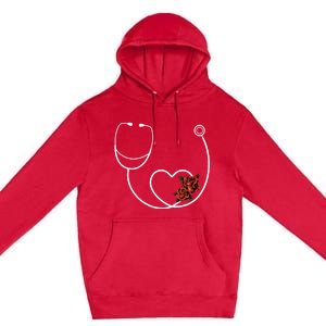 Nurse Stethoscope Flower Heart Nursing Gift Premium Pullover Hoodie