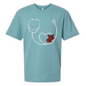 Nurse Stethoscope Flower Heart Nursing Gift Sueded Cloud Jersey T-Shirt