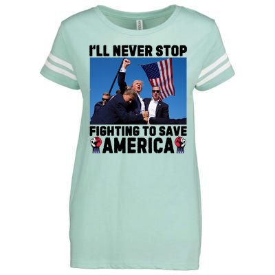 Never Stop Fighting Save America Trump Fight 2024 Shot Assassination Attem Enza Ladies Jersey Football T-Shirt