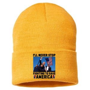 Never Stop Fighting Save America Trump Fight 2024 Shot Assassination Attem Sustainable Knit Beanie