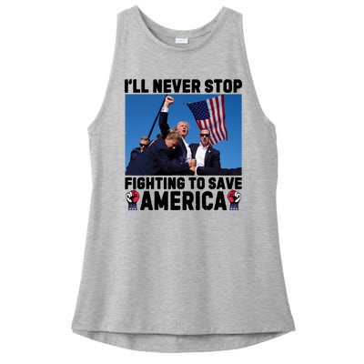 Never Stop Fighting Save America Trump Fight 2024 Shot Assassination Attem Ladies PosiCharge Tri-Blend Wicking Tank