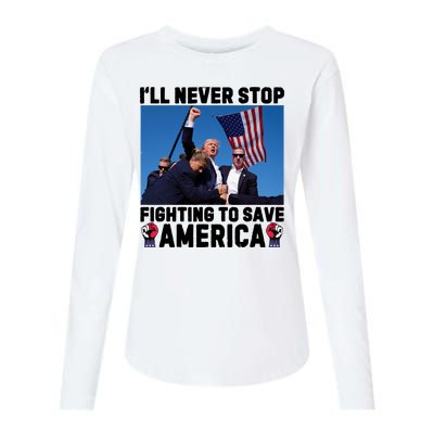 Never Stop Fighting Save America Trump Fight 2024 Shot Assassination Attem Womens Cotton Relaxed Long Sleeve T-Shirt