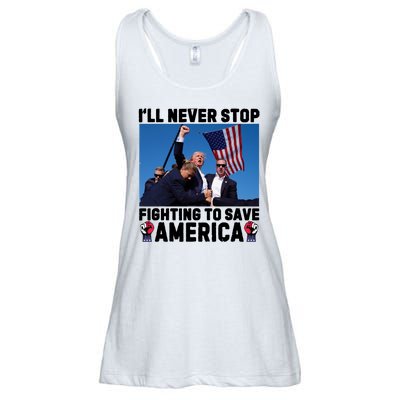 Never Stop Fighting Save America Trump Fight 2024 Shot Assassination Attem Ladies Essential Flowy Tank