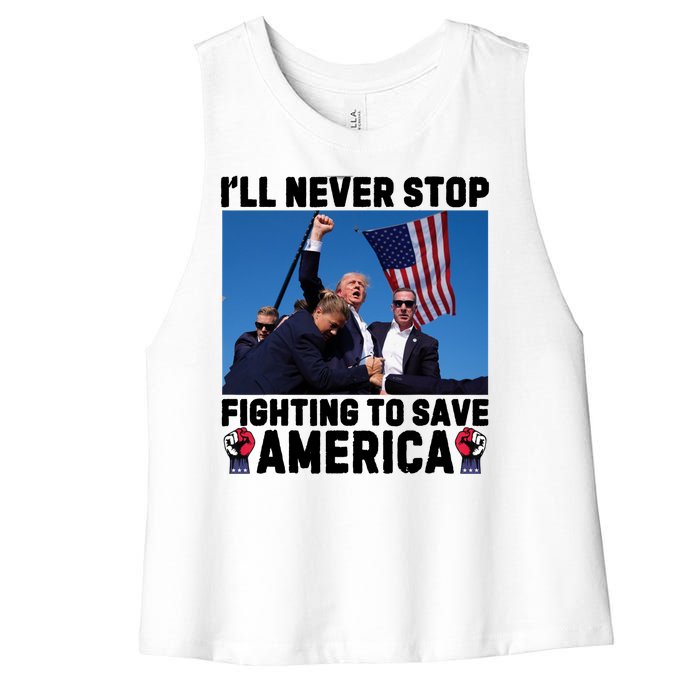 Never Stop Fighting Save America Trump Fight 2024 Shot Assassination Attem Women's Racerback Cropped Tank