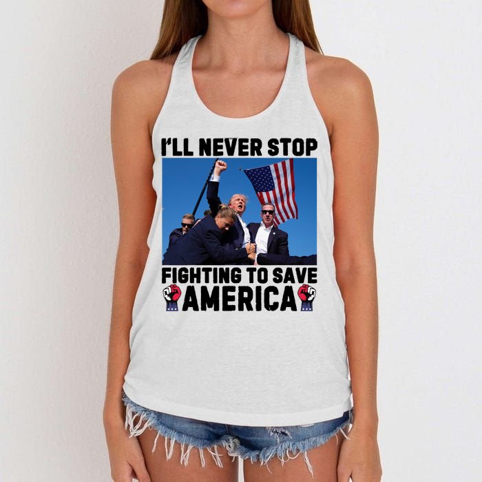 Never Stop Fighting Save America Trump Fight 2024 Shot Assassination Attem Women's Knotted Racerback Tank