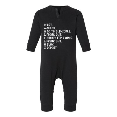 Nursing School Funny Nurse Eat Sleep Clinicals Study Slay Gift Infant Fleece One Piece