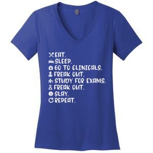 Nursing School Funny Nurse Eat Sleep Clinicals Study Slay Gift Women's V-Neck T-Shirt