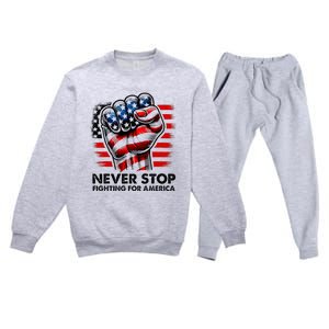 Never Stop Fighting For America Trump Stronger Premium Crewneck Sweatsuit Set