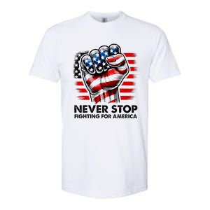 Never Stop Fighting For America Trump Stronger Softstyle CVC T-Shirt