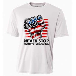 Never Stop Fighting For America Trump Stronger Cooling Performance Crew T-Shirt