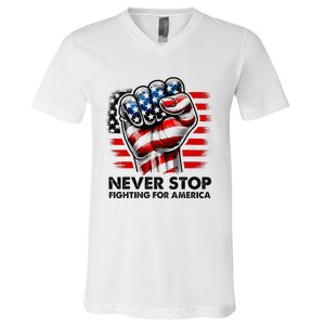 Never Stop Fighting For America Trump Stronger V-Neck T-Shirt