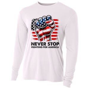 Never Stop Fighting For America Trump Stronger Cooling Performance Long Sleeve Crew