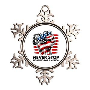 Never Stop Fighting For America Trump Stronger Metallic Star Ornament