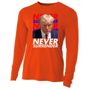 Never Surrender Fingerprint USA President Donald Trump 2024 Gift Cooling Performance Long Sleeve Crew